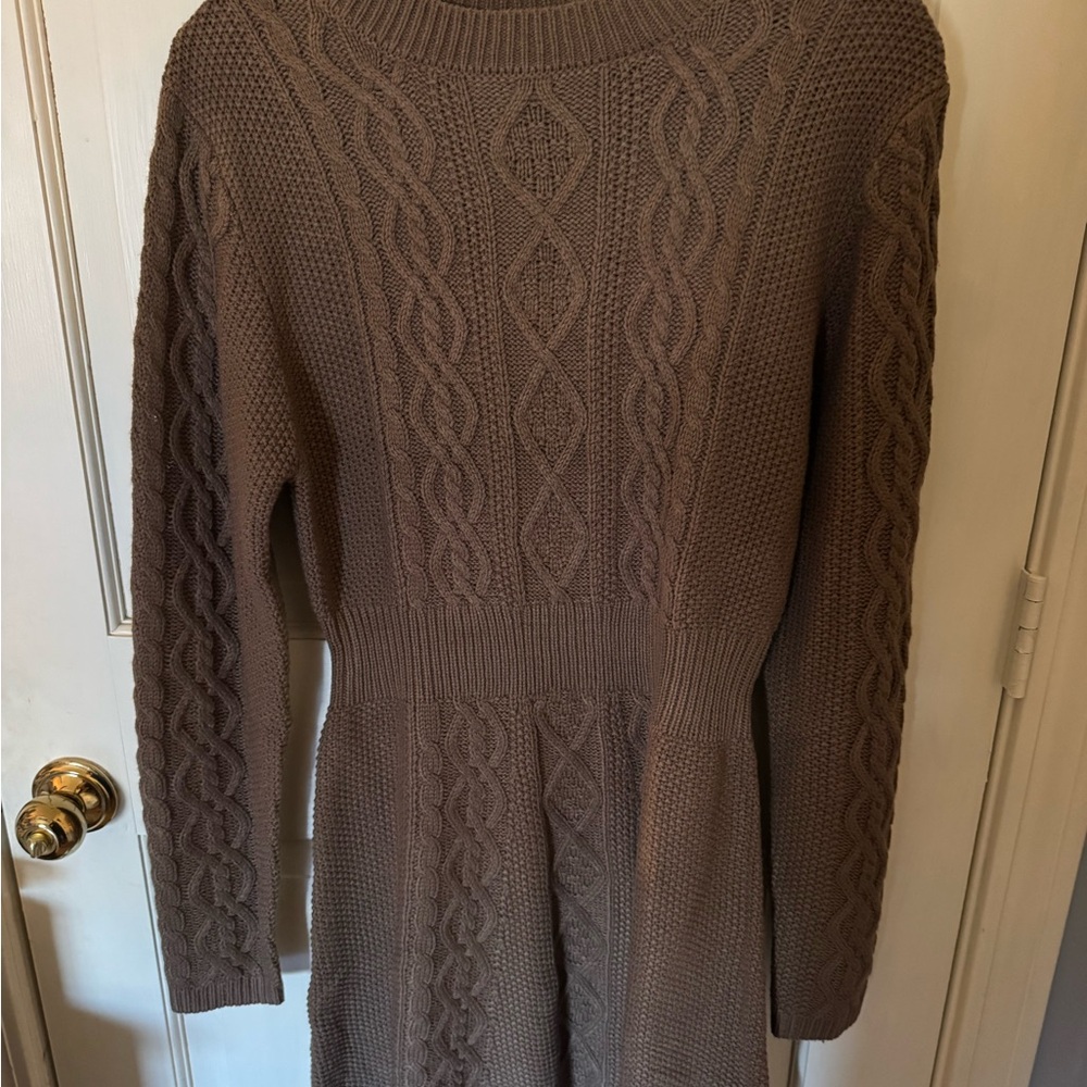 luvamia Cable Knit Ribbed A-Line Sweater Dress - Picture 2 of 5
